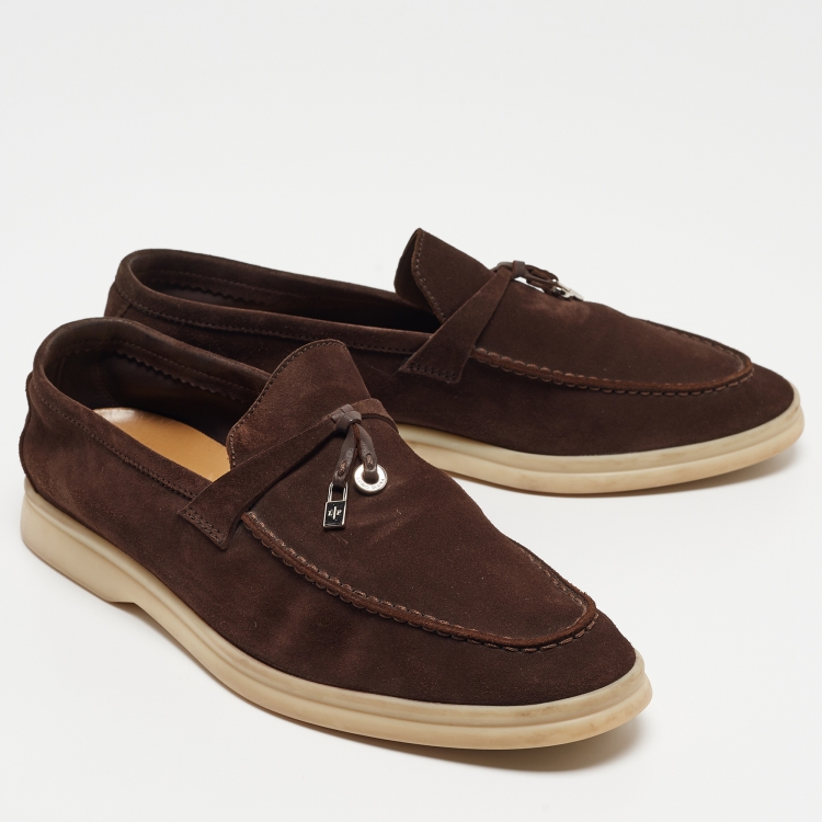 مملوكة مسبقًا Loro Piana Brown Suede Summer Charms Walk Loafers Size 40.5
