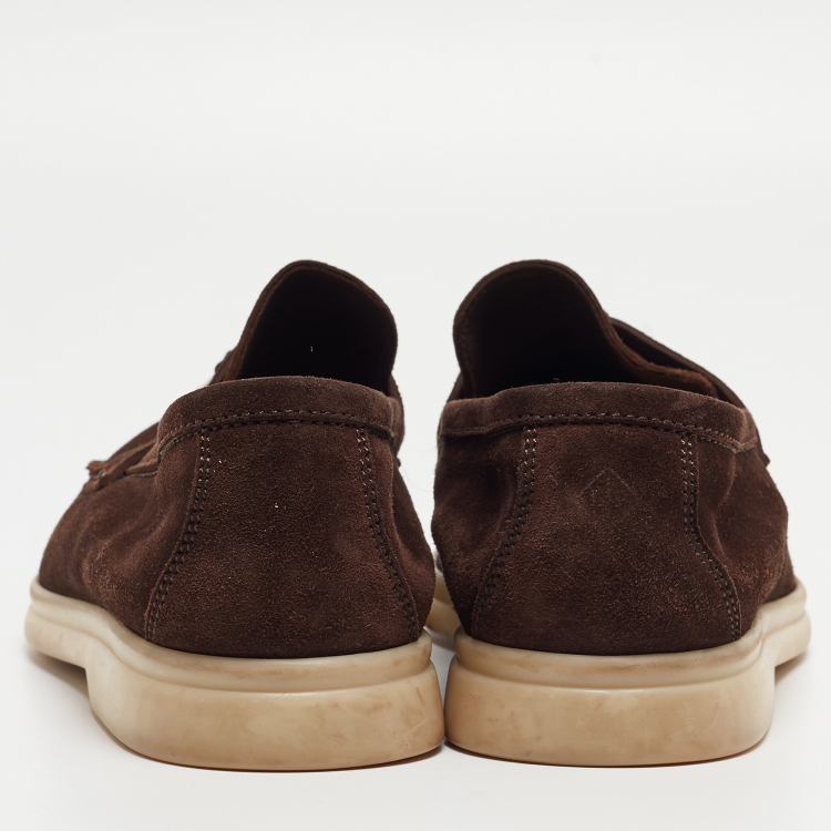 مملوكة مسبقًا Loro Piana Brown Suede Summer Charms Walk Loafers Size 40.5
