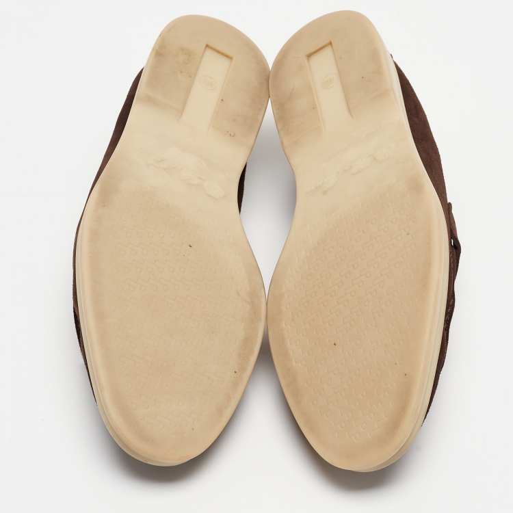 م�ملوكة مسبقًا Loro Piana Brown Suede Summer Charms Walk Loafers Size 40.5