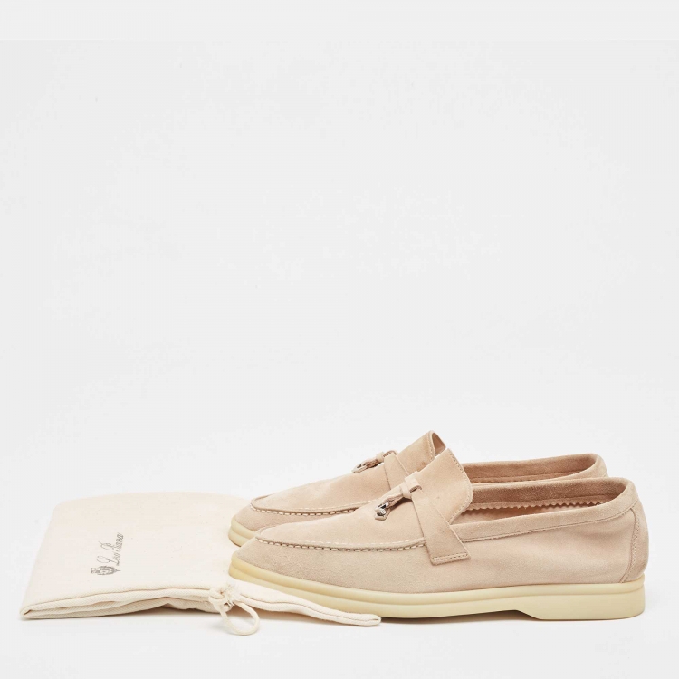 Pre Owned Loro Piana Beige Suede Summer Charms Walk  Loafers Size 37.5
