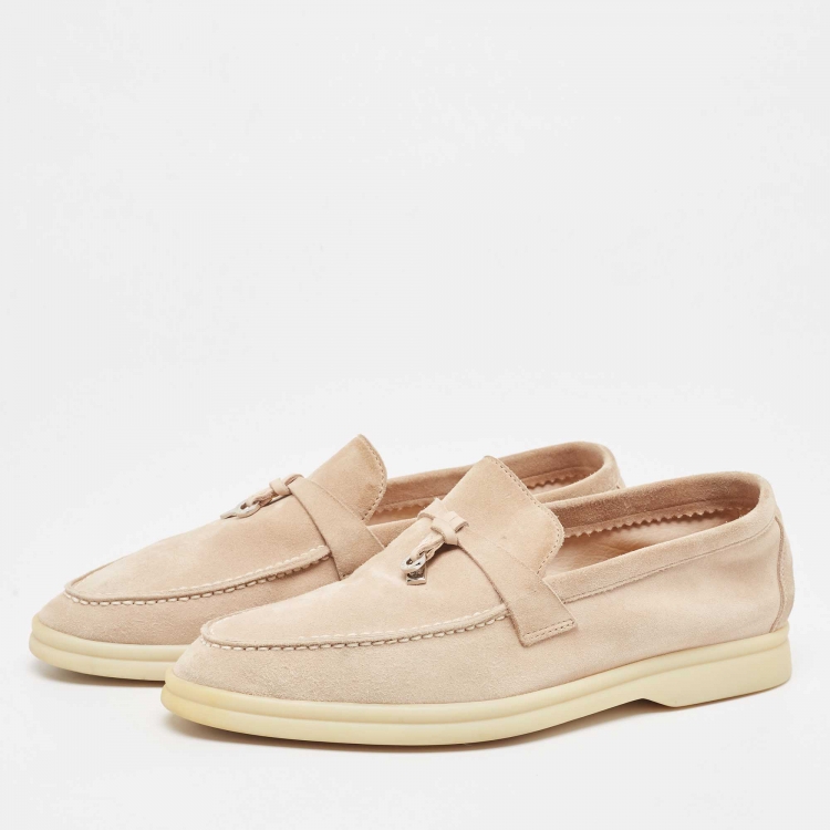 Pre Owned Loro Piana Beige Suede Summer Charms Walk  Loafers Size 37.5