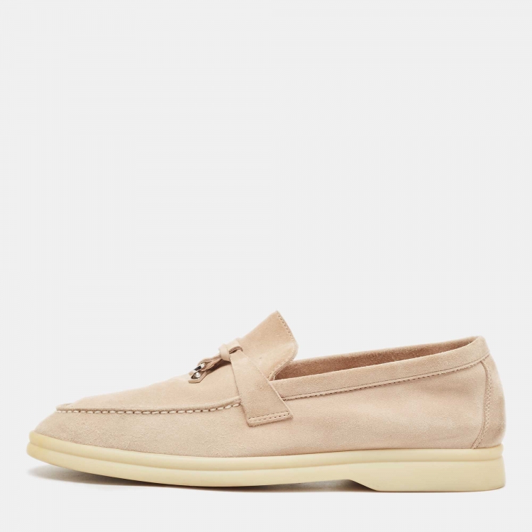 Pre Owned Loro Piana Beige Suede Summer Charms Walk  Loafers Size 37.5