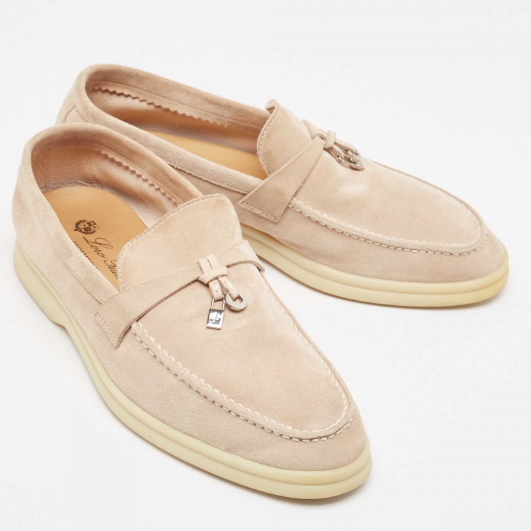 Pre Owned Loro Piana Beige Suede Summer Charms Walk  Loafers Size 37.5