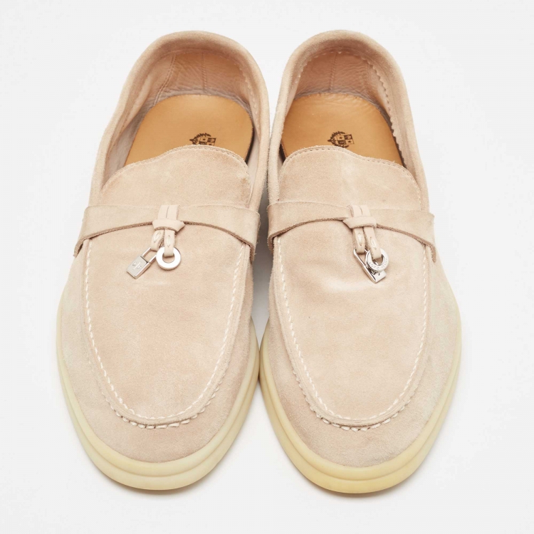 Pre Owned Loro Piana Beige Suede Summer Charms Walk  Loafers Size 37.5