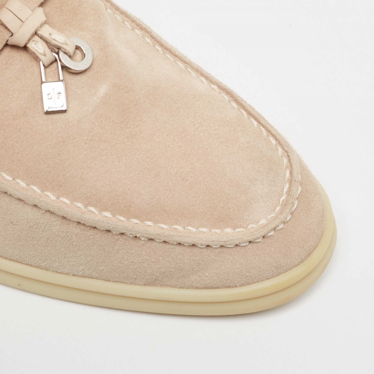 Pre Owned Loro Piana Beige Suede Summer Charms Walk  Loafers Size 37.5