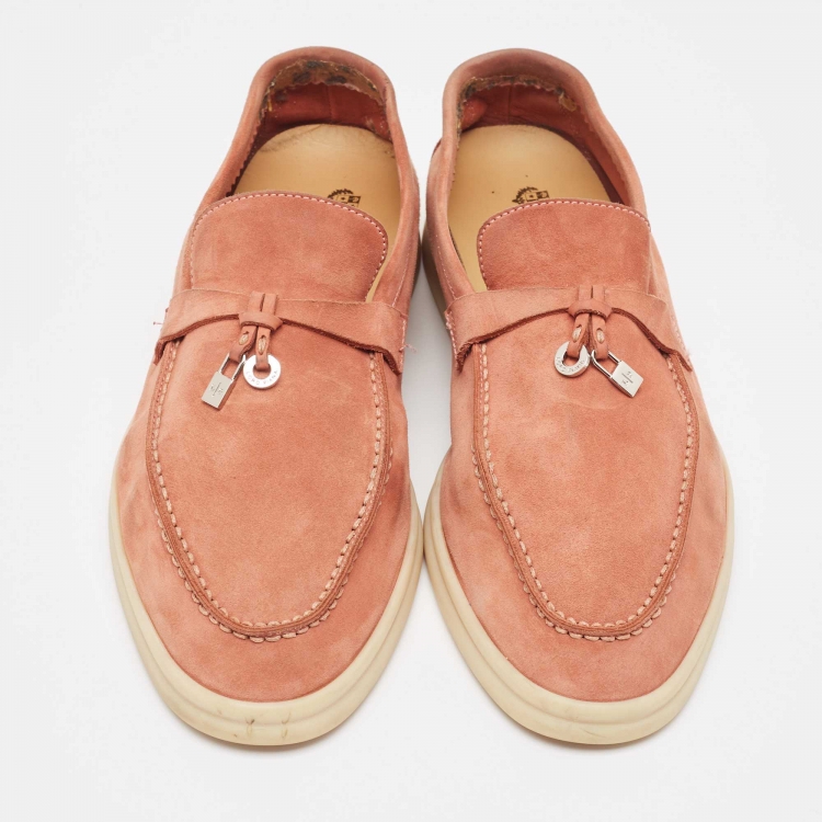 Pre Owned Loro Piana Brown Suede Summer Charms Walk Loafers Size 39.5