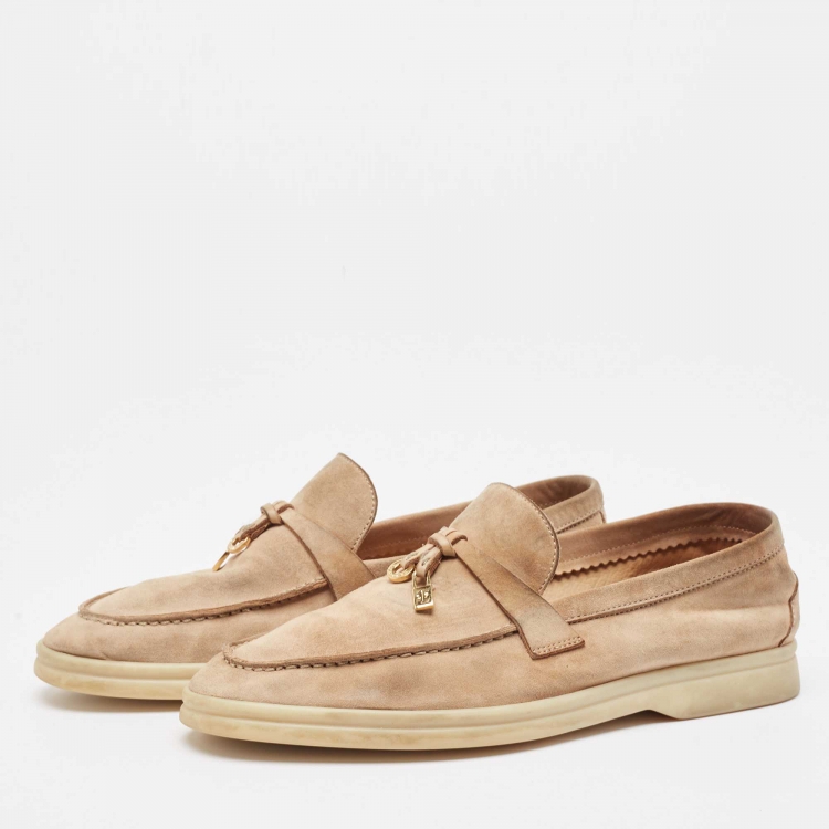 Pre Owned Loro Piana Beige Suede Summer Charms Walk Loafers Size 36