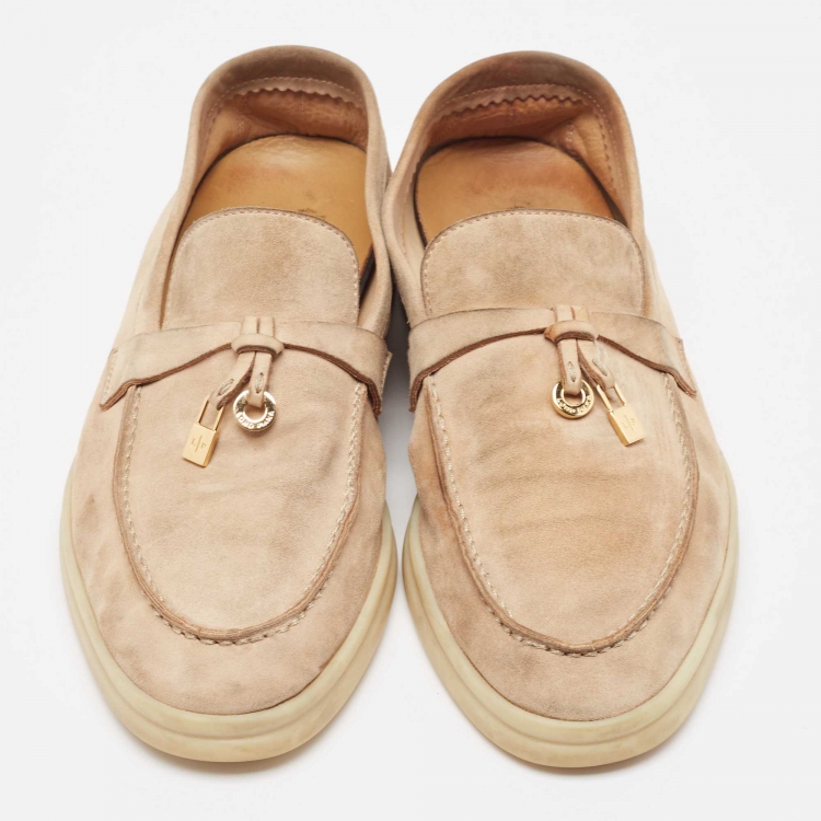 Pre Owned Loro Piana Beige Suede Summer Charms Walk Loafers Size 36