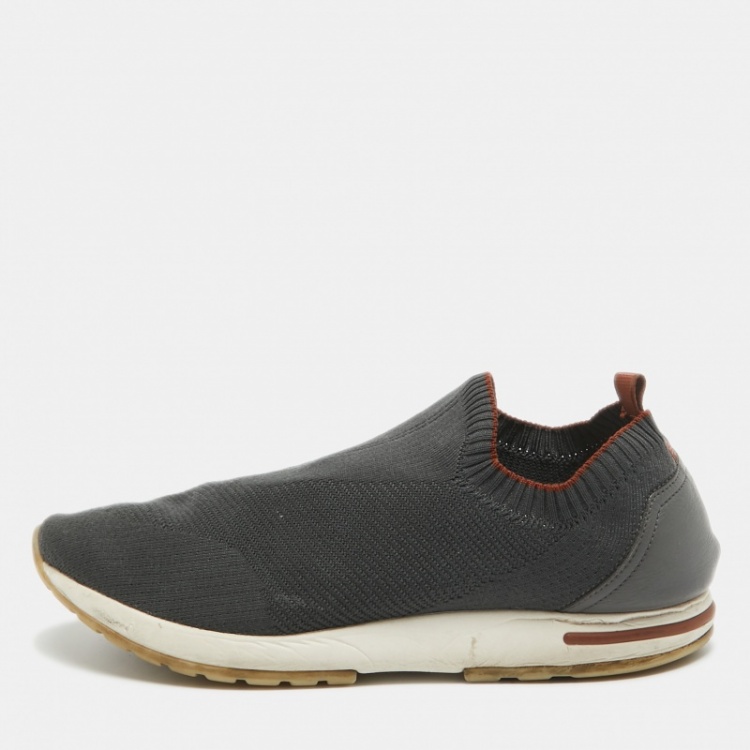 Pre Owned Loro Piana Grey Fabric 360 Flexy Walker Slip On Sneakers Size 43