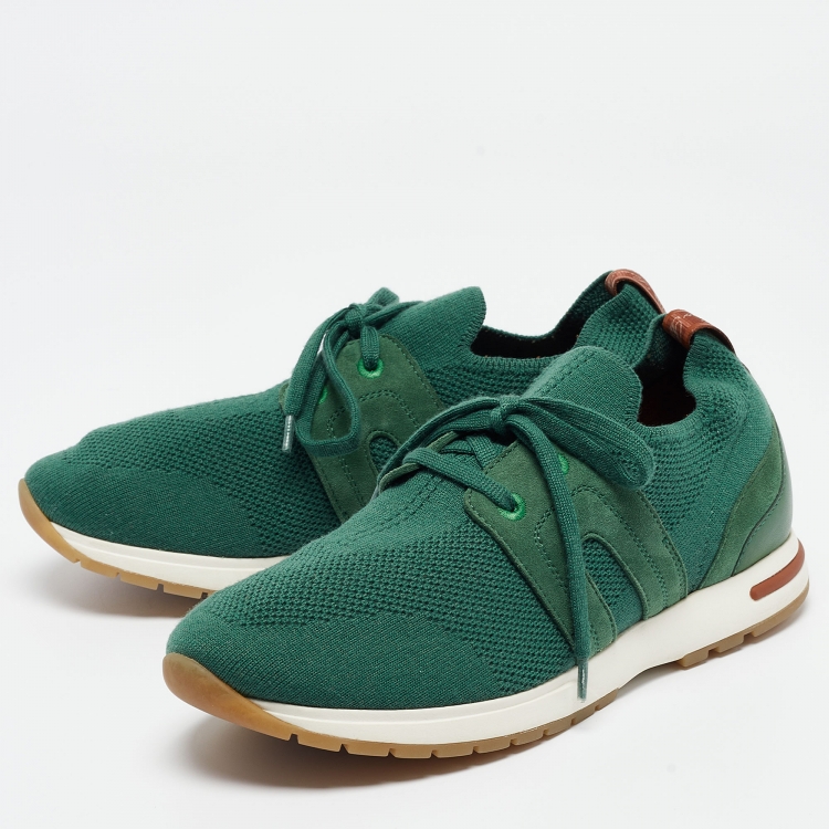 Pre Owned Loro Piana Green Knit Fabric Lace Up Sneakers Size 37.5