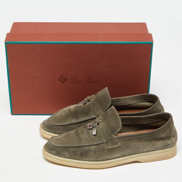 Pre Owned Loro Piana Green Suede Summer Charms Walk Loafers Size 38
