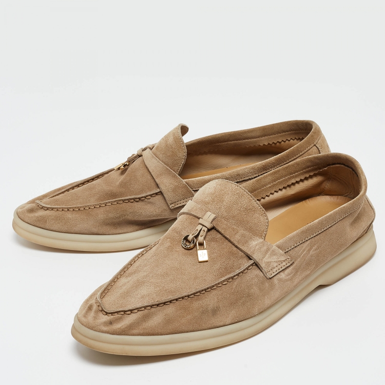 Pre Owned Loro Piana Beige Suede Summer Charms Walk Loafers Size 41