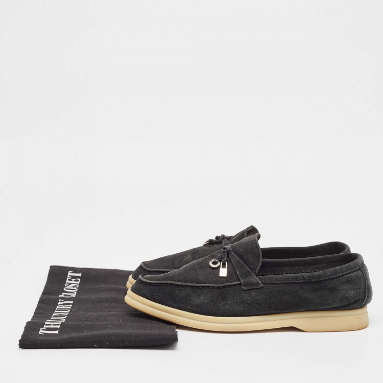 Pre Owned Loro Piana Black Suede Summer Charms Walk  Loafers Size 36.5