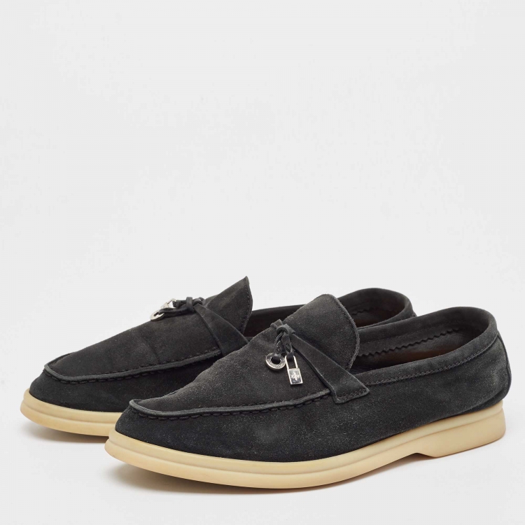 Pre Owned Loro Piana Black Suede Summer Charms Walk  Loafers Size 36.5
