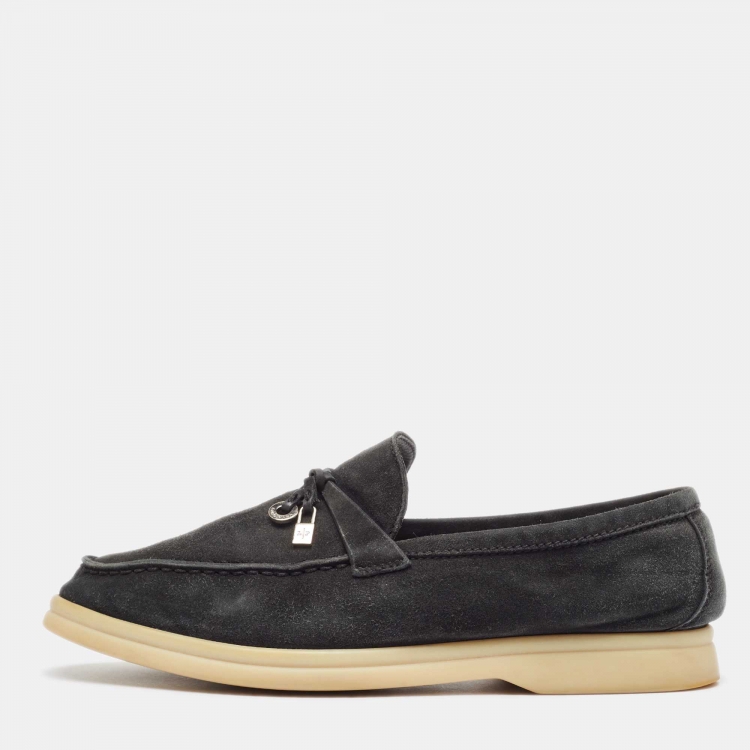 Pre Owned Loro Piana Black Suede Summer Charms Walk  Loafers Size 36.5