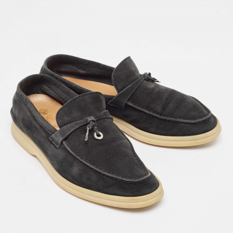 Pre Owned Loro Piana Black Suede Summer Charms Walk  Loafers Size 36.5