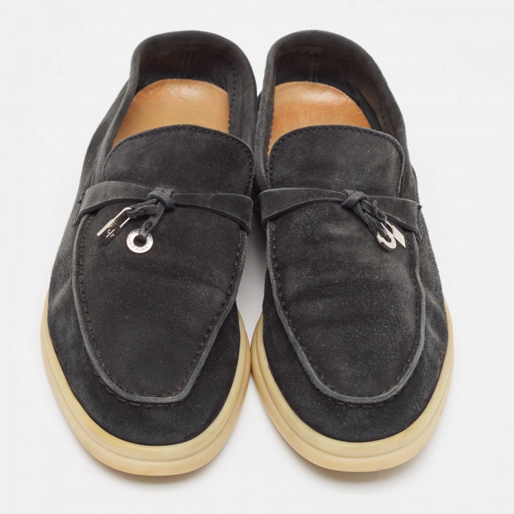 Pre Owned Loro Piana Black Suede Summer Charms Walk  Loafers Size 36.5