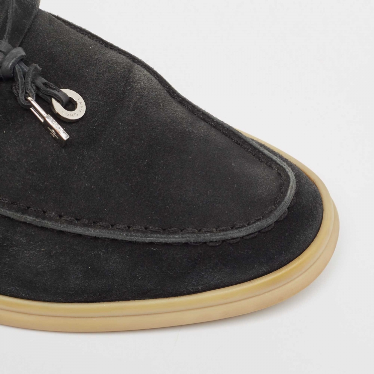 Pre Owned Loro Piana Black Suede Summer Charms Walk  Loafers Size 36.5