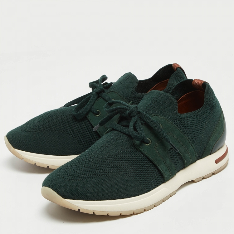 Pre Owned Loro Piana Green Knit Fabric 360 Flexy Walker Sneakers Size 38.5
