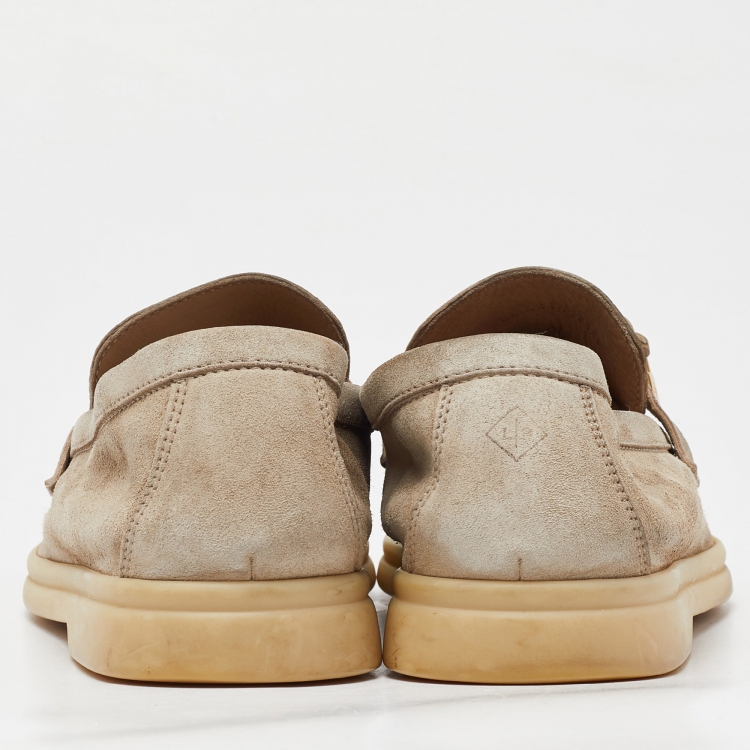 Pre Owned Loro Piana Beige Suede Summer Charms Walk Slip On Loafers Size 38