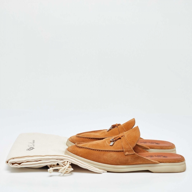Pre Owned Loro Piana Orange Suede Babouche Charms Walk Flat Mules Size 38
