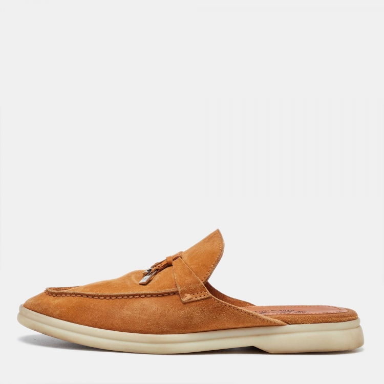 Pre Owned Loro Piana Orange Suede Babouche Charms Walk Flat Mules Size 38