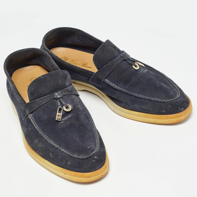 Pre Owned Loro Piana Navy Blue Suede Summer Charms Walk Loafers Size 39.5