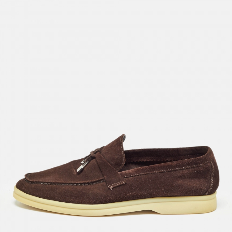 Pre Owned Loro Piana Dark Brown Suede Summer Charms Walk  Loafers Size 37