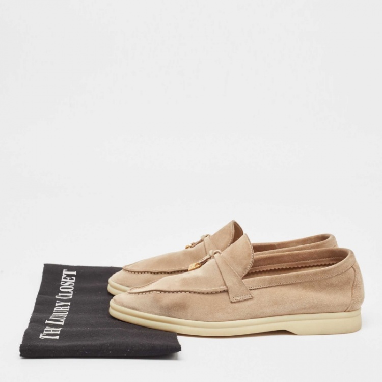 مملوكة مسبقًا Loro Piana Beige Suede Summer Charms Walk Loafers Size 38