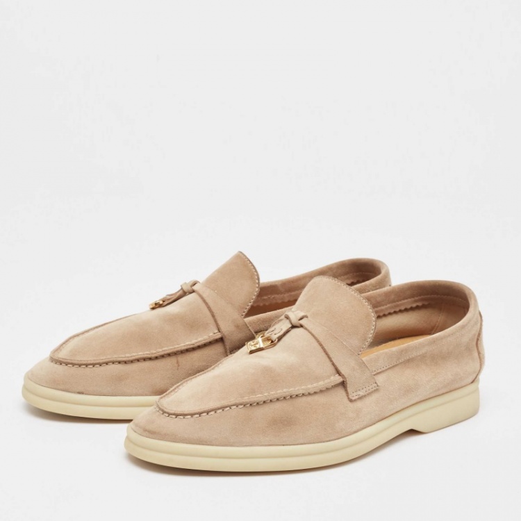 مملوكة مسبقًا Loro Piana Beige Suede Summer Charms Walk Loafers Size 38