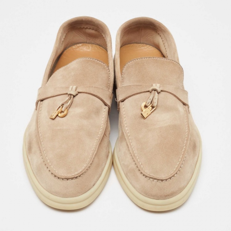 مملوكة مسبقًا Loro Piana Beige Suede Summer Charms Walk Loafers Size 38