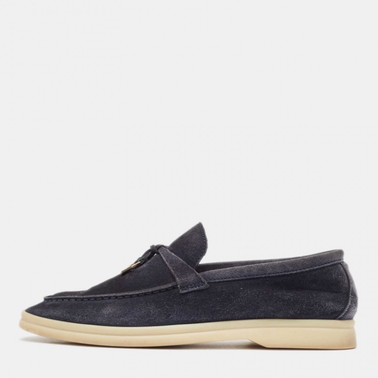 Pre Owned Loro Piana Navy Blue Suede Summer Charms Walk  Loafers Size 37.5