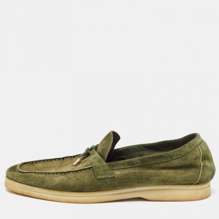 Pre Owned Loro Piana Green Suede Summer Charms Walk  Loafers Size 40