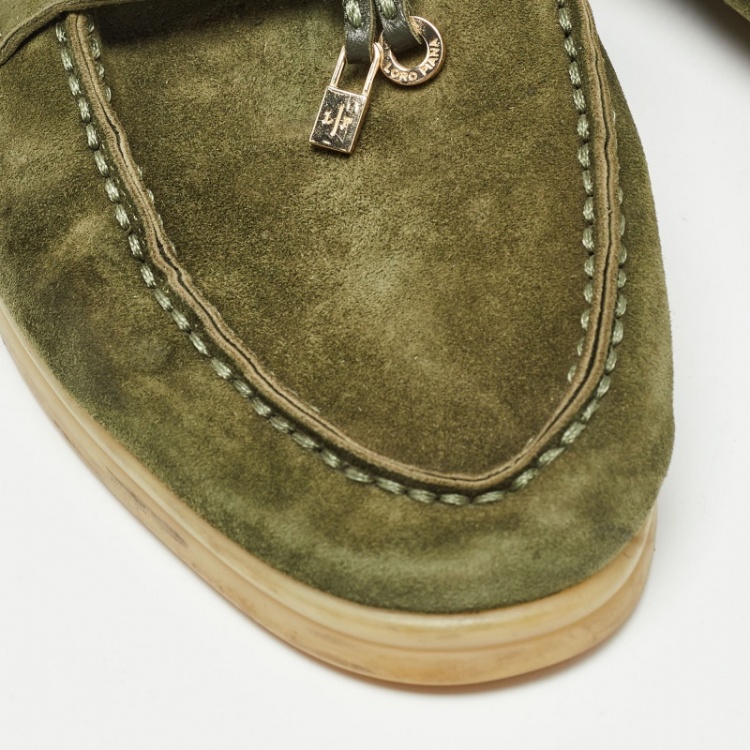 Pre Owned Loro Piana Green Suede Summer Charms Walk  Loafers Size 40