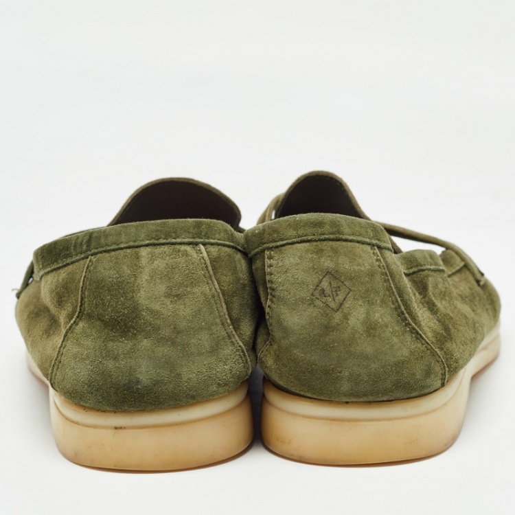 Pre Owned Loro Piana Green Suede Summer Charms Walk  Loafers Size 40