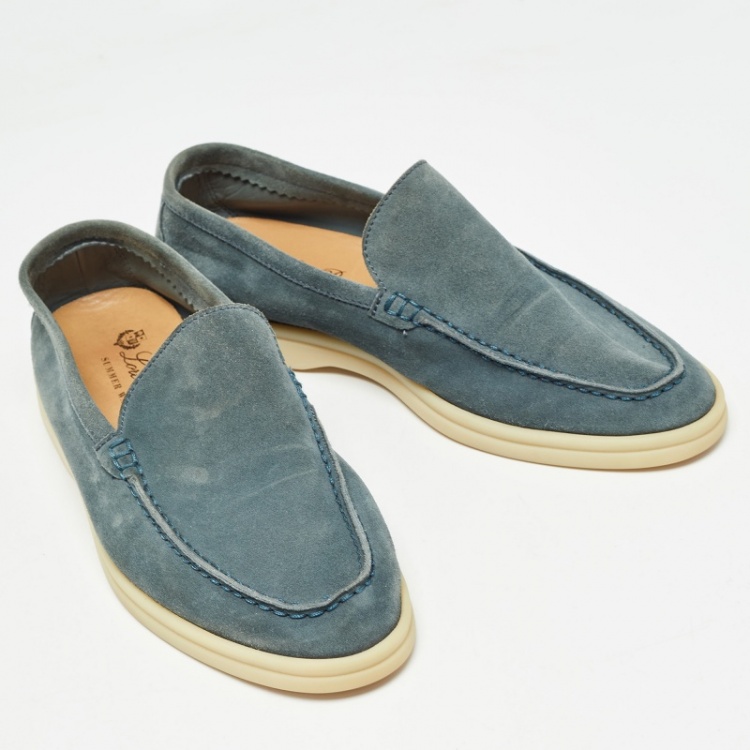 Pre Owned Loro Piana Blue Suede Summer Walk Loafers Size 37