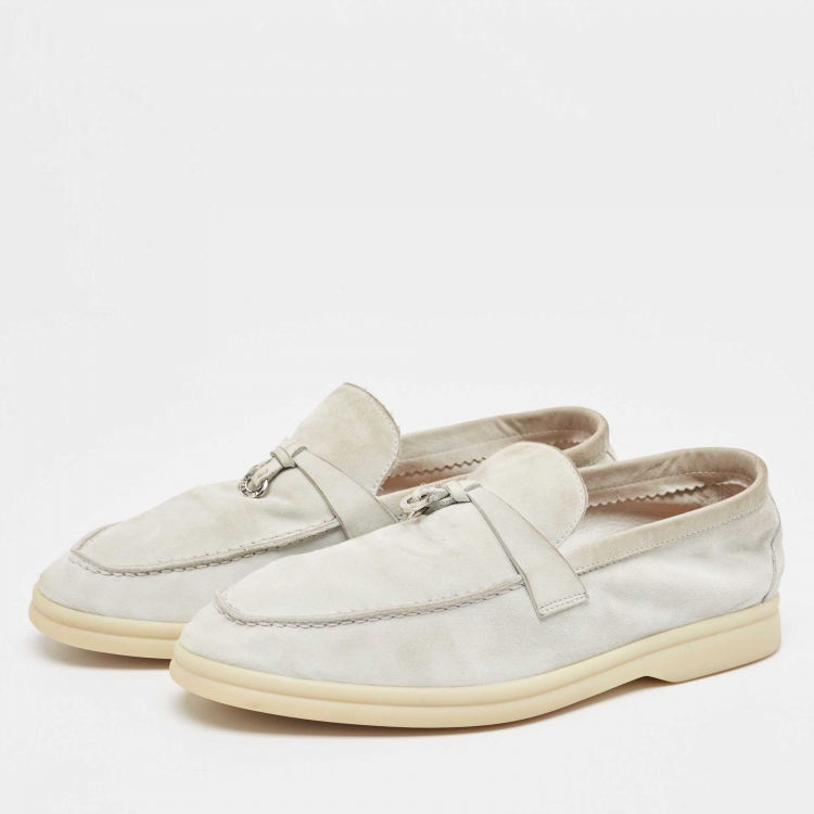 Pre Owned Loro Piana Grey Suede Summer Charms Walk Loafers Size 37
