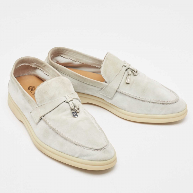 Pre Owned Loro Piana Grey Suede Summer Charms Walk Loafers Size 37