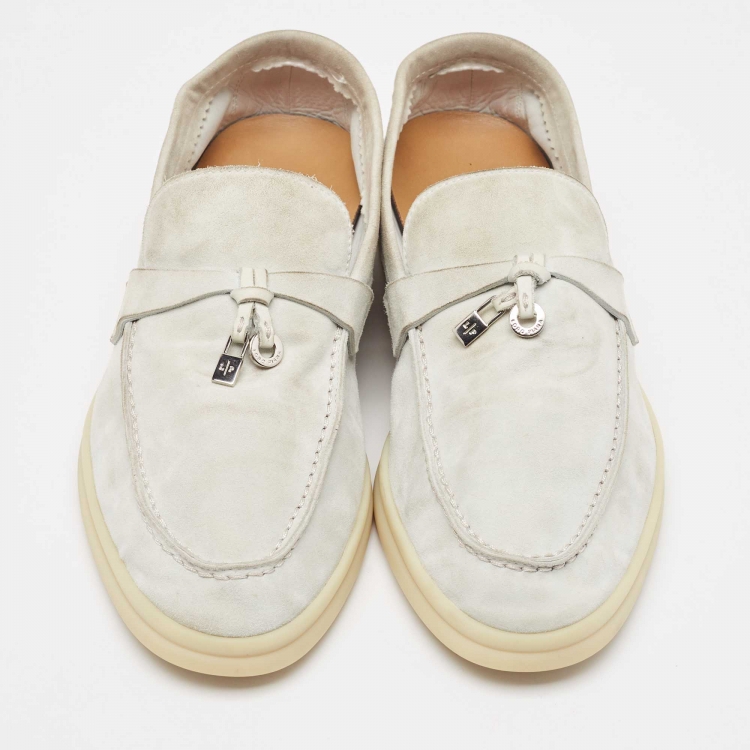 Pre Owned Loro Piana Grey Suede Summer Charms Walk Loafers Size 37