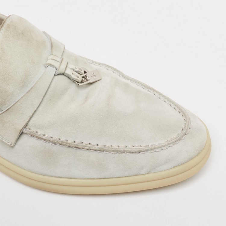 Pre Owned Loro Piana Grey Suede Summer Charms Walk Loafers Size 37