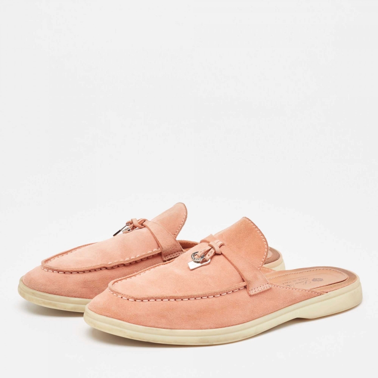 Pre Owned Loro Piana Pink Suede Babouche Charms Walk Mules  Size 37