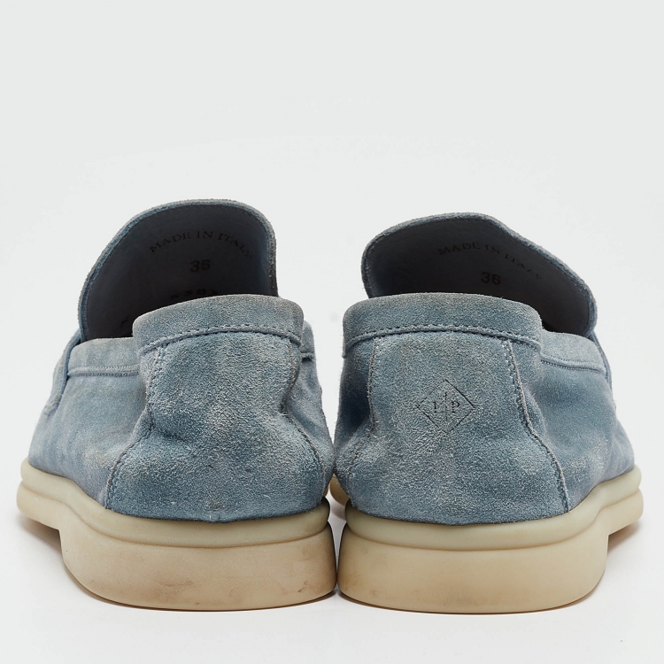 Pre Owned Loro Piana Blue Suede Summer Charms Walk  Loafers Size 36