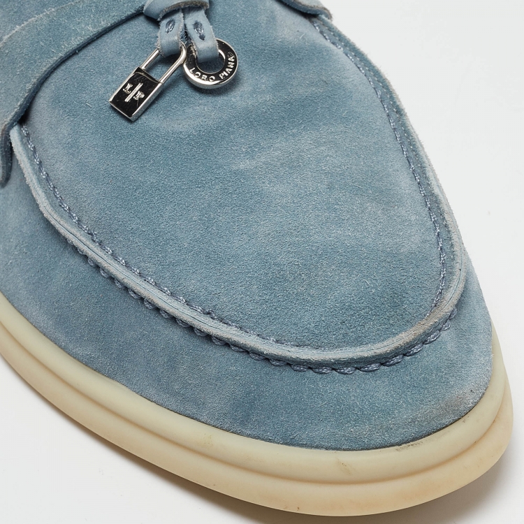 Pre Owned Loro Piana Blue Suede Summer Charms Walk  Loafers Size 36