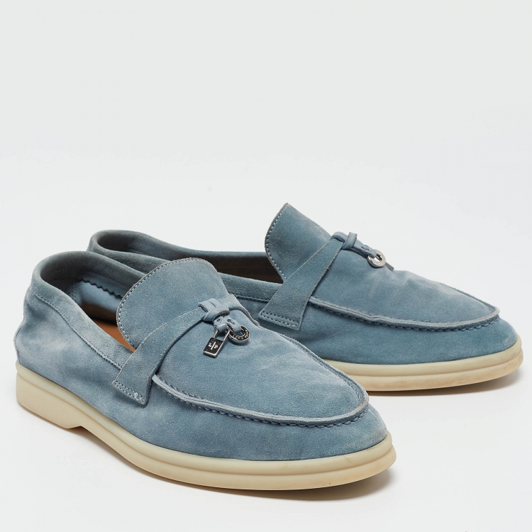 Pre Owned Loro Piana Blue Suede Summer Charms Walk  Loafers Size 36