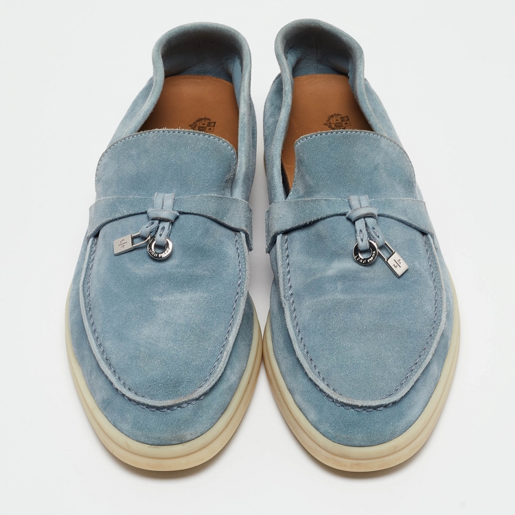 Pre Owned Loro Piana Blue Suede Summer Charms Walk  Loafers Size 36