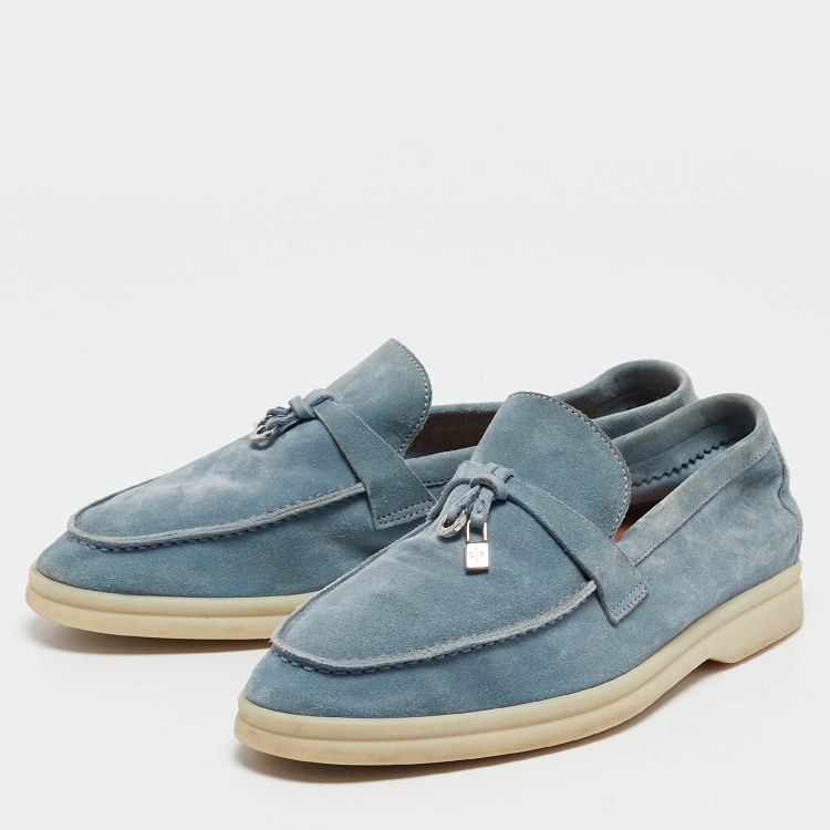 Pre Owned Loro Piana Blue Suede Summer Charms Walk  Loafers Size 36