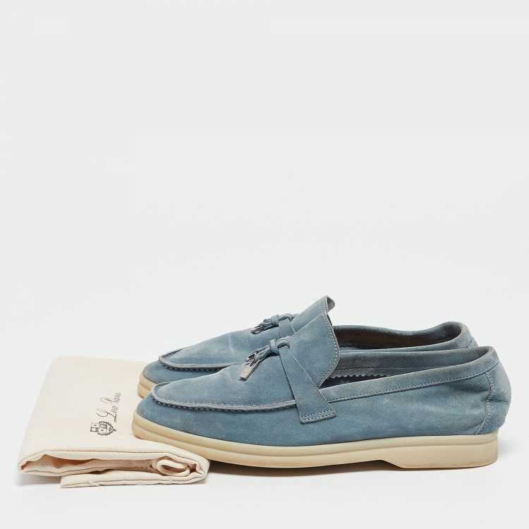 Pre Owned Loro Piana Blue Suede Summer Charms Walk  Loafers Size 36