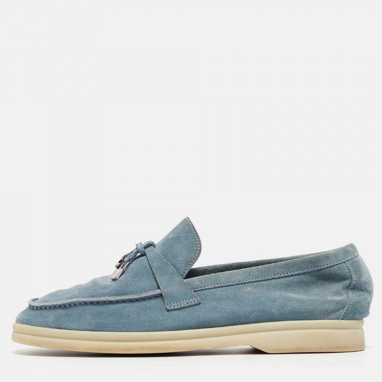 Pre Owned Loro Piana Blue Suede Summer Charms Walk  Loafers Size 36