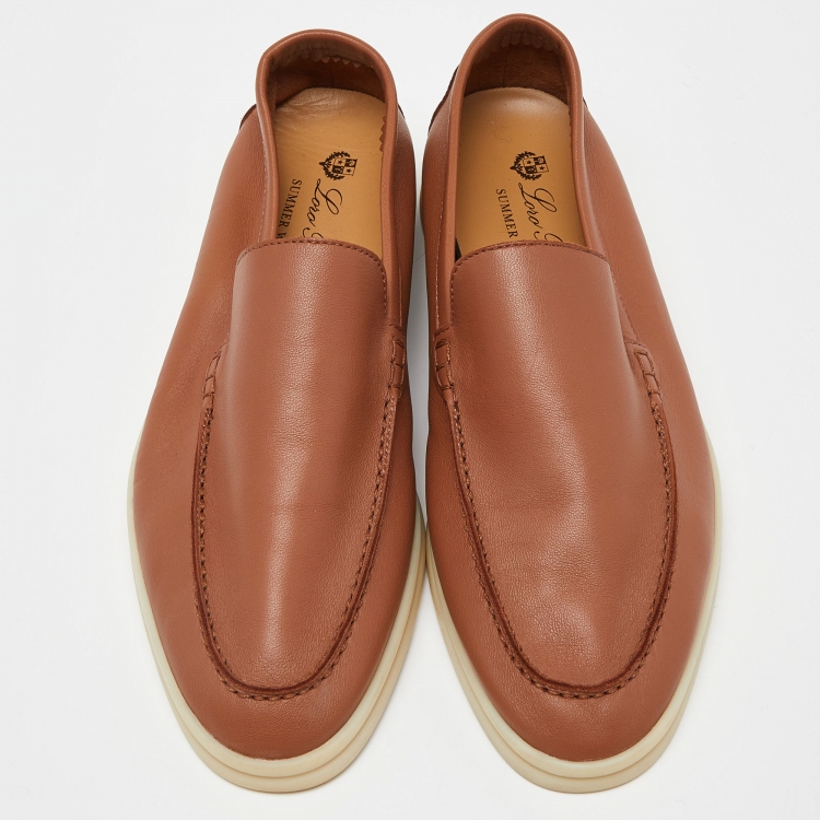 Pre Owned Lora Piana Brown Leather Summer Walk Loafers Size 39