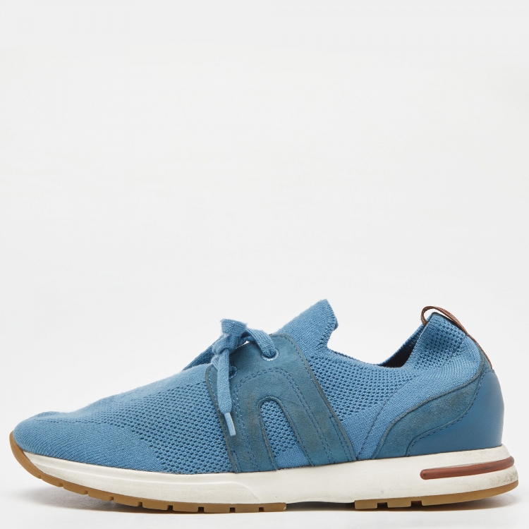 Pre Owned Loro Piana Blue Knit Fabric 360LP Flexy Walker Sneakers Size 39.5